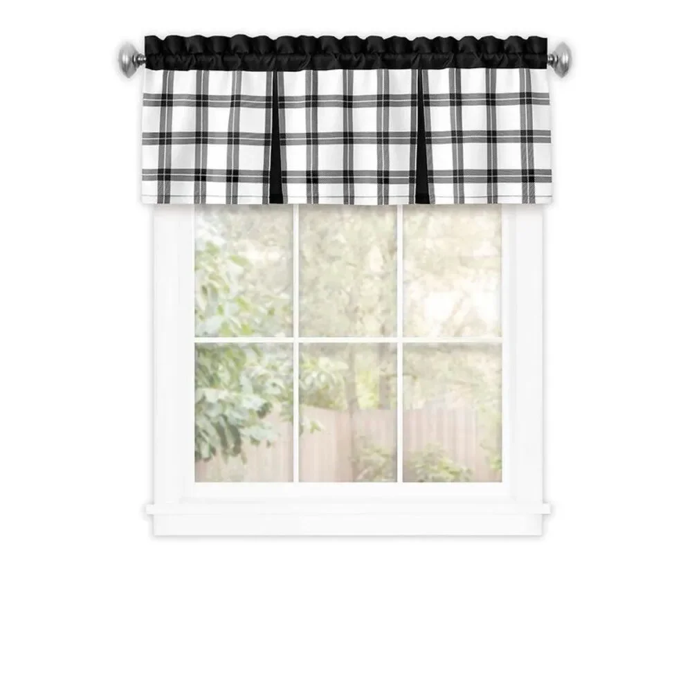 PowerSellerUSA Semi-Sheer Two-Tone Modern Kitchen Curtain with Classic Plaid
